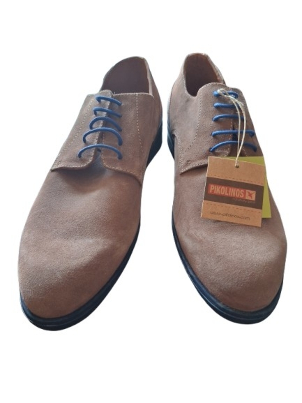 PIKOLINOS Men’s Tan Suede Loafers with Blue Laces